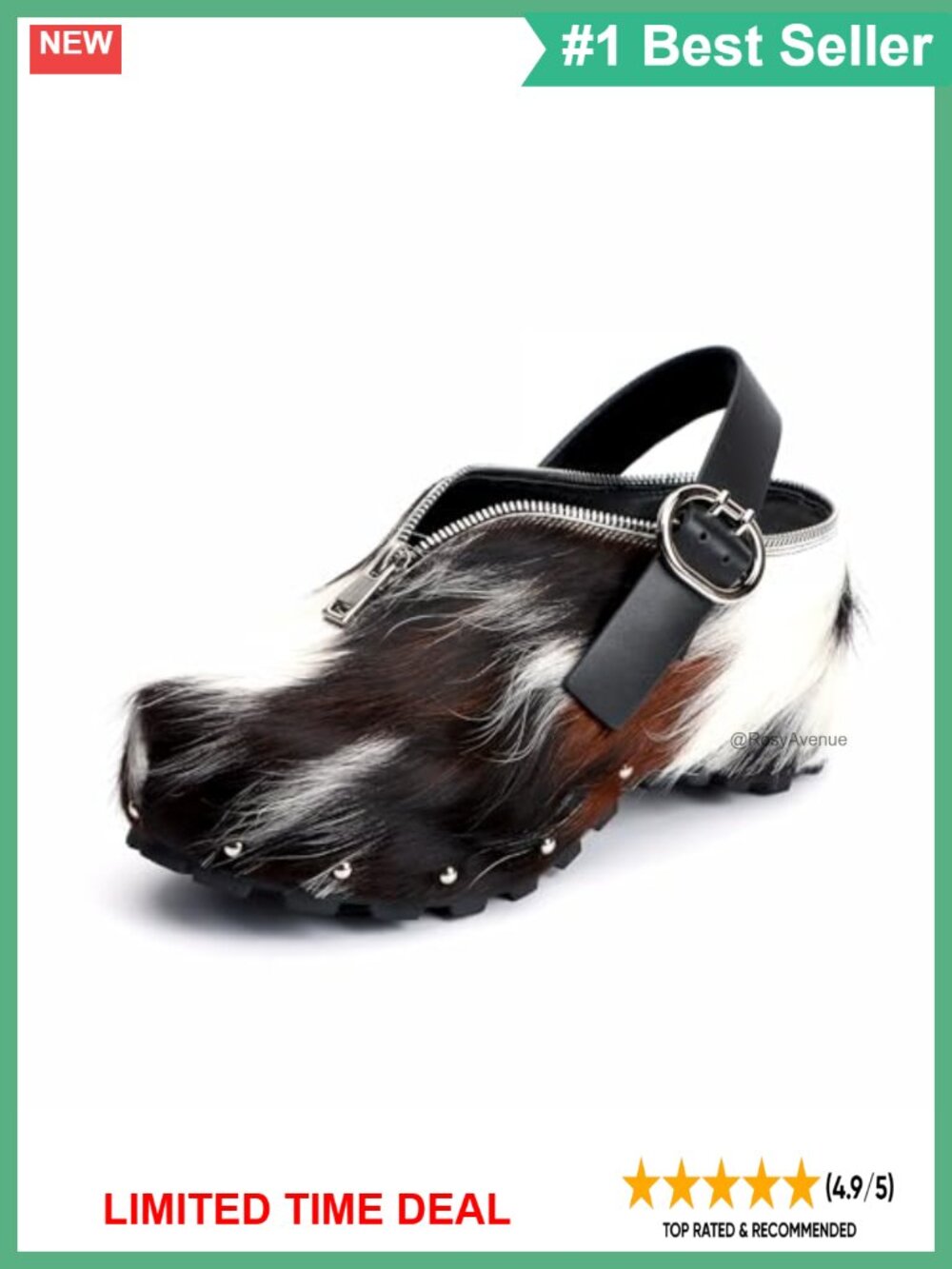 Handcrafted Genuine Leather Calf-Hair Platform Mules with Arch Support